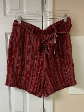 A.N.A  A New Approach Linen Belted Red & White Striped Pull On Shorts NWT